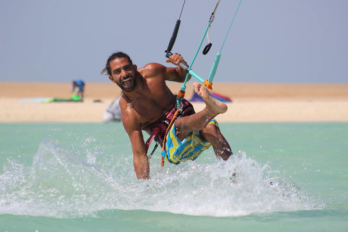 Kite boarder having fun on the water