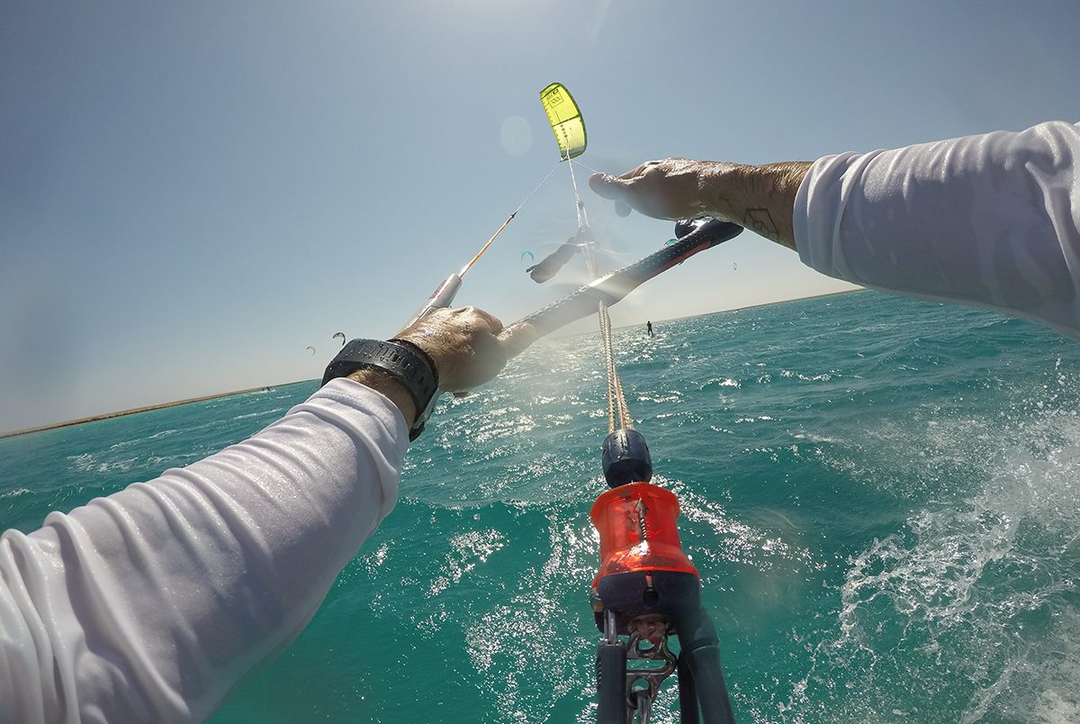 Kite surfer travelling downwind.